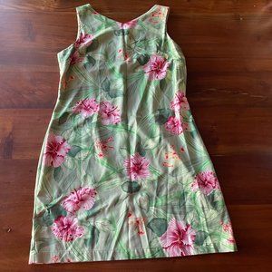 Women's Pink/Green Palm Floral Sleeveless Dress